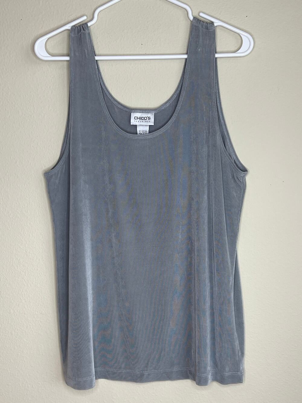 Chico's 3 Travelers Slinky Knit Scoop Neck Tank Top Solid Slate Grayish Blue XL
